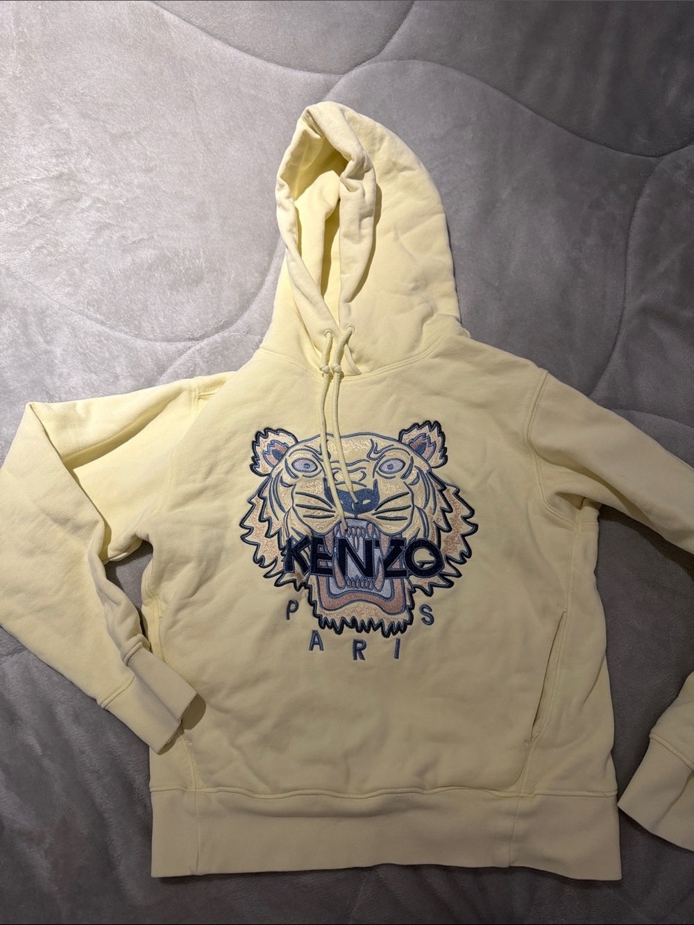 Kenzo Pale Yellow Crewneck Hoodie with Embroidered Tiger top